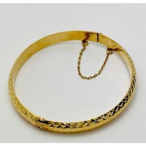 24K Gold Over 925 Sterling Silver Diamond-Cut Bangle‎ Bracelet 7.5. New